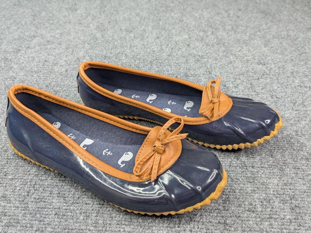 London Fog Ballet Flats Shoes Womens 6 Blue Webster Duck Rain Rubber Slip On